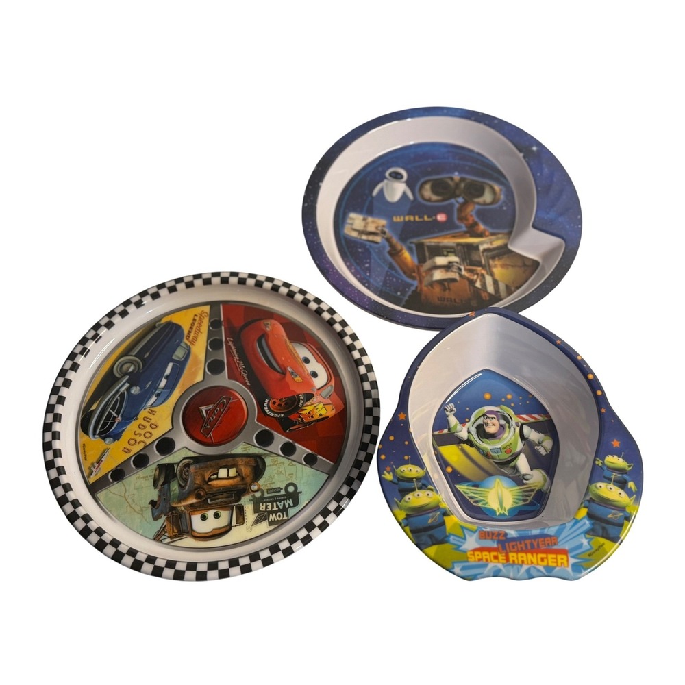 Zak Designs Disney Pixar Mealtime Set Blue Melamine Plates Bowl Buzz Cars Wall-E